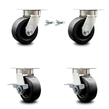Service Caster 5 Inch Kingpinless Polyolefin Wheel Caster Swivel Locks 2 Brakes SCC, 2PK SCC-KP30S520-POR-BSL-2-SLB-2